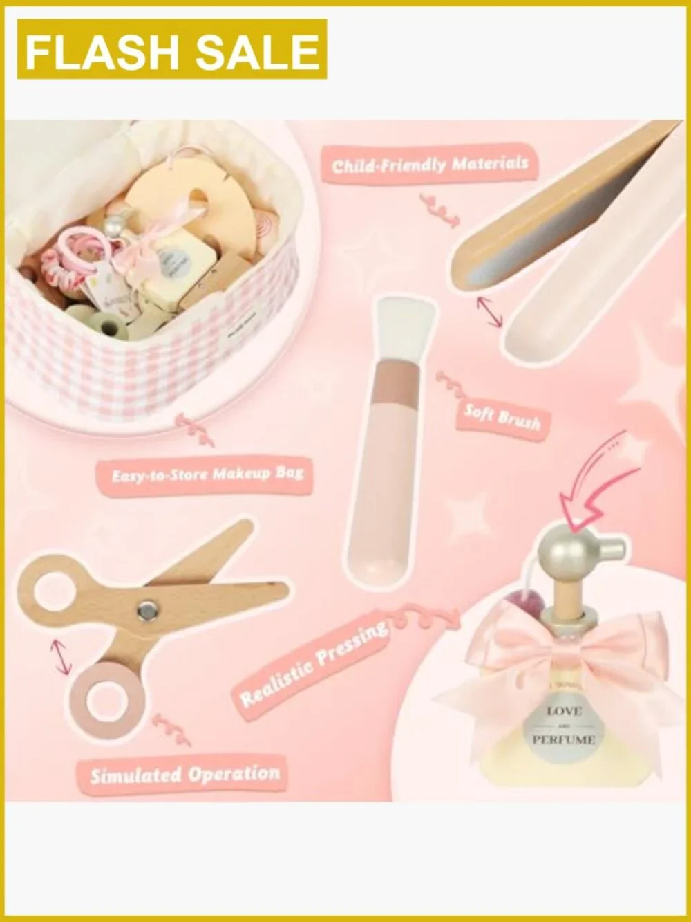 Wooden Makeup Toy Set - 20+ Piece Pretend Play Beauty Kit for Kids